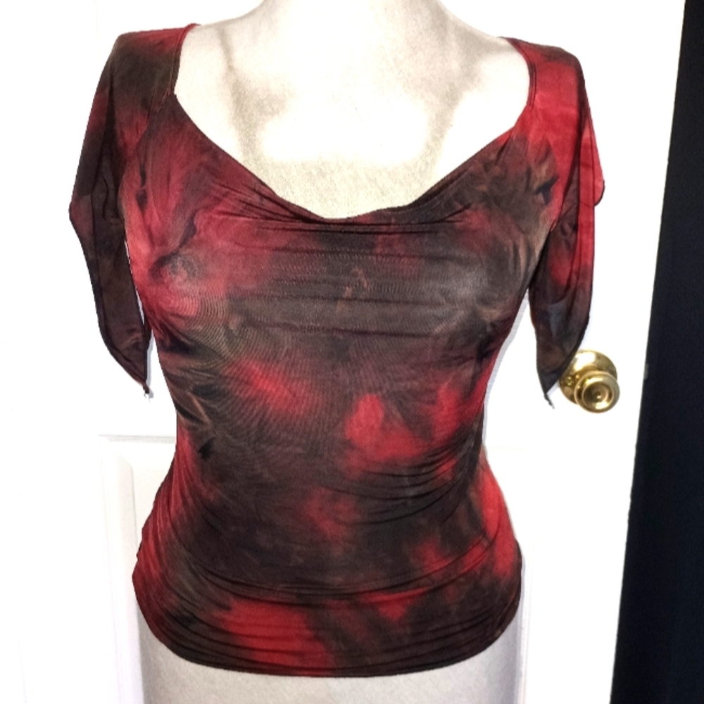 Born to Shop sheer red and black blouse